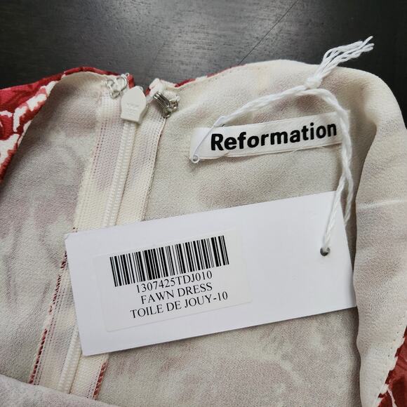 NWT Reformation Fawn Dress Toile De Jouy Red Size 10 - Picture 4 of 6